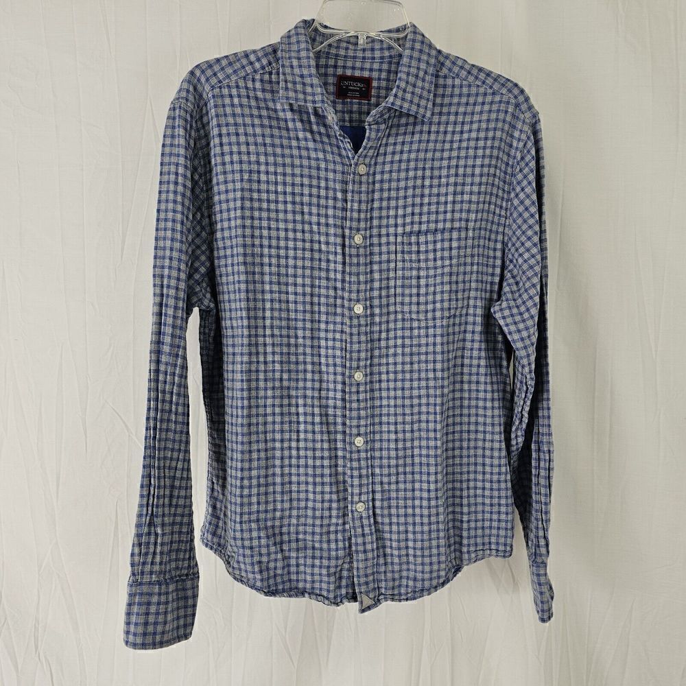 Untuckit Pugliese Double Layer Cotton Button Up Shirt - Men's Size Medium Blue - Picture 1 of 7